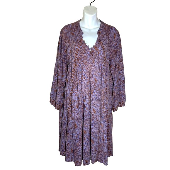 Natalie Martin Fiore Midi Dress Shangri-La Print Womens Size M Resortwear Orchid - Picture 3 of 11